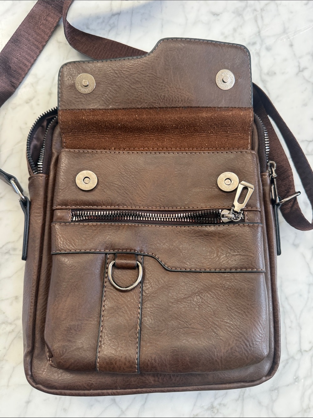 Weixier Leather Crossbody Messenger Bag Unisex Brown - Picture 3 of 11